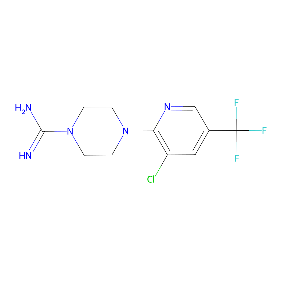 4-[3-Chloro-5-(trifluoromethyl)-2-pyridyl]-piperazine-1-carboxamidine molecular structure, CAS 1987135-42-1