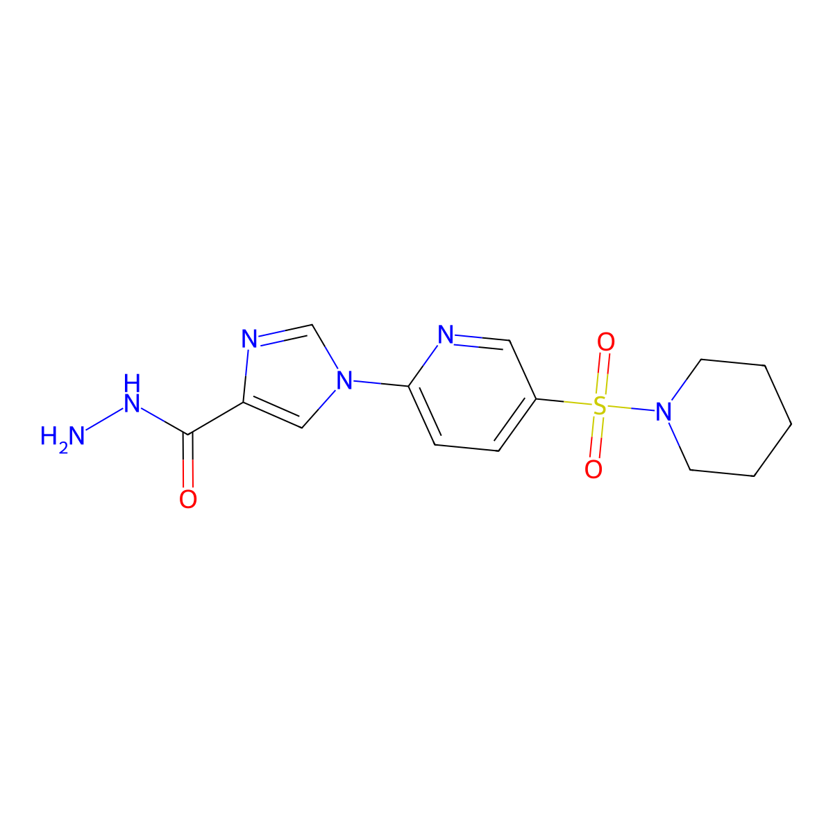 1-[5-(piperidin-1-ylsulfonyl)pyridin-2-yl]-1H-imidazole-4-carbohydrazide molecular structure, CAS 1987207-11-3
