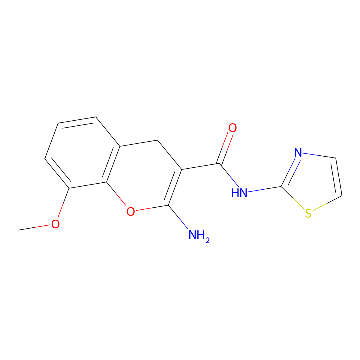 2-amino-8-methoxy-N-1,3-thiazol-2-yl-4H-chromene-3-carboxamide molecular structure, CAS 1987207-87-3