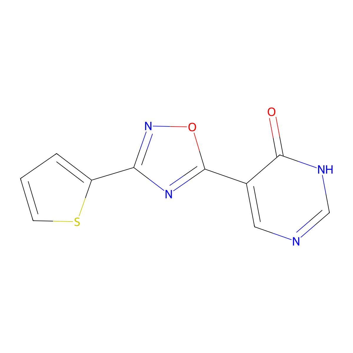 5-[3-(2-thienyl)-1,2,4-oxadiazol-5-yl]pyrimidin-4(3H)-one molecular structure, CAS 1987262-92-9