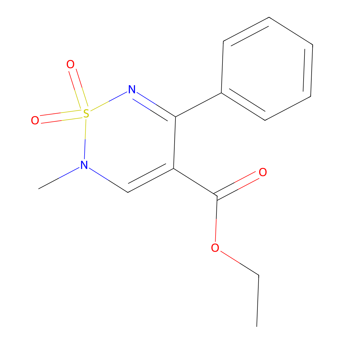 ethyl 2-methyl-5-phenyl-2H-1,2,6-thiadiazine-4-carboxylate 1,1-dioxide molecular structure, CAS 1987263-11-5