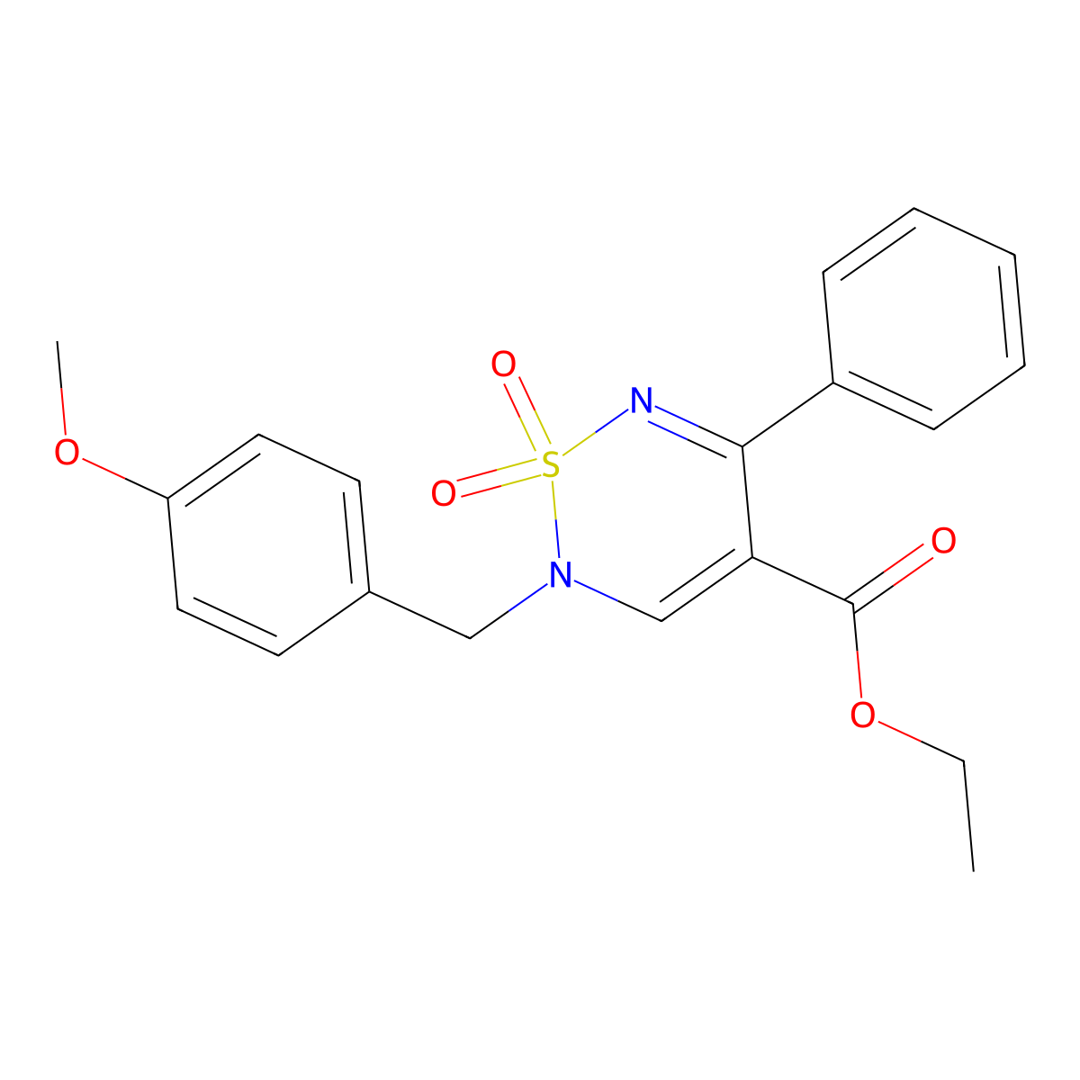 ethyl 2-(4-methoxybenzyl)-5-phenyl-2H-1,2,6-thiadiazine-4-carboxylate 1,1-dioxide molecular structure, CAS 1987263-49-9