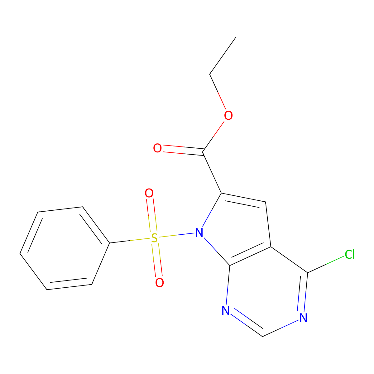 Ethyl 4-chloro-7-(phenylsulfonyl)-7H-pyrrolo[2,3-d]pyrimidine-6-carboxylate molecular structure, CAS 1987286-78-1
