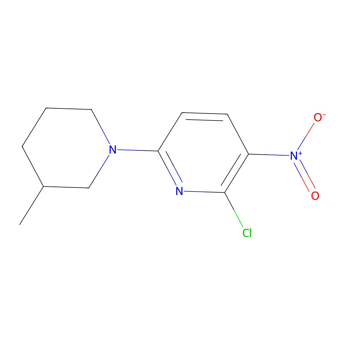 2-Chloro-6-(3-methylpiperidin-1-yl)-3-nitropyridine molecular structure, CAS 1987286-91-8