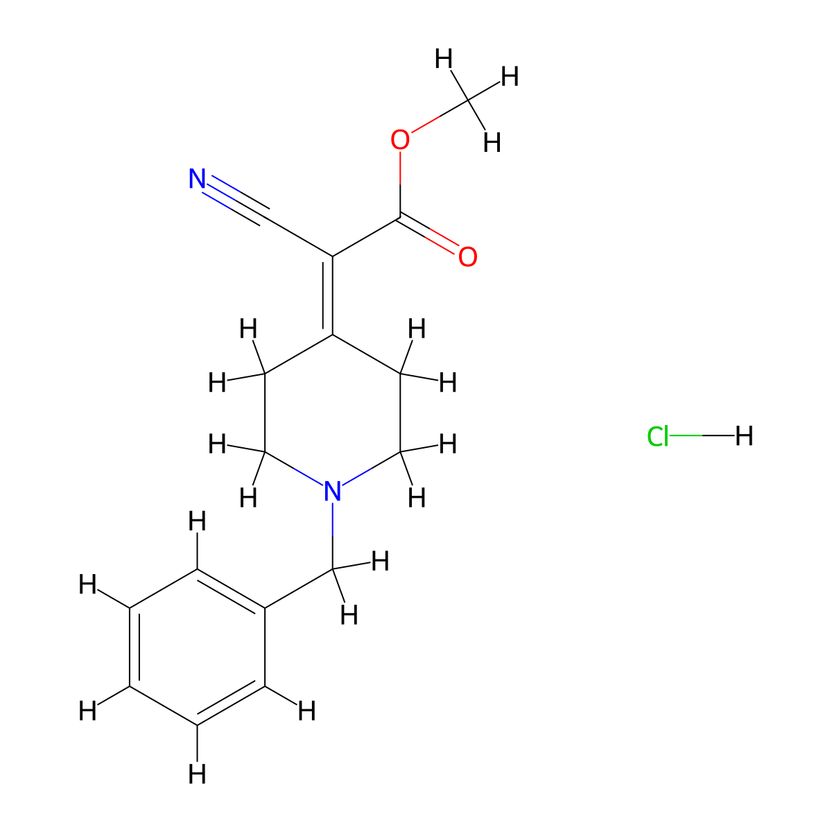 Methyl (1-benzylpiperidin-4-ylidene)(cyano)acetate hydrochloride molecular structure, CAS 1987359-06-7