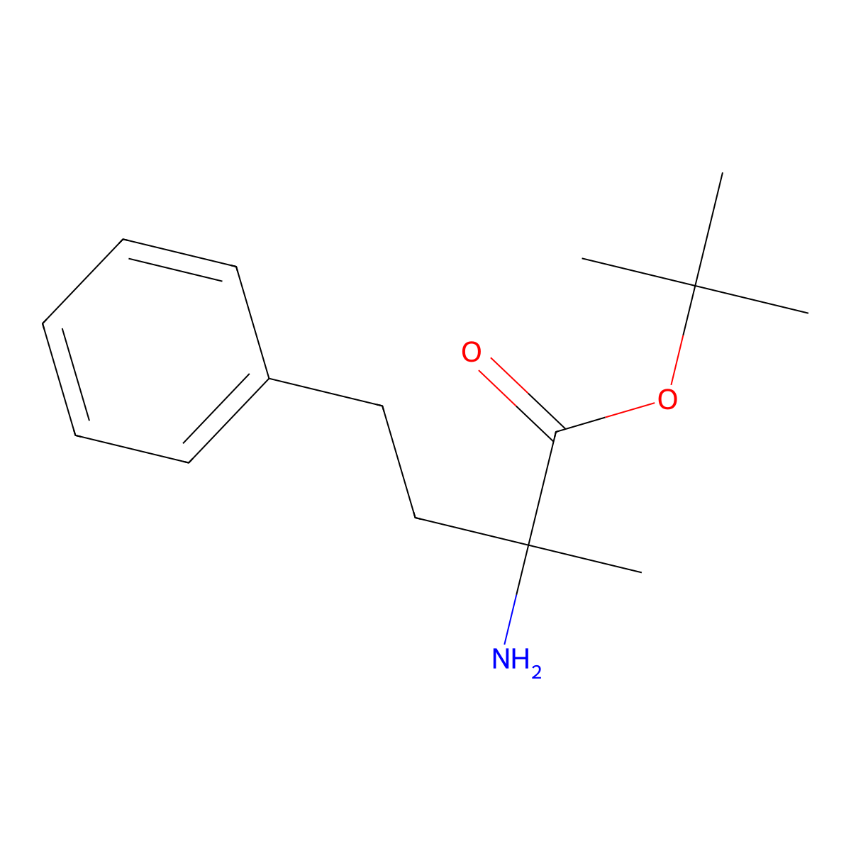 Tert-butyl 2-amino-2-methyl-4-phenylbutanoate molecular structure, CAS 1987428-25-0
