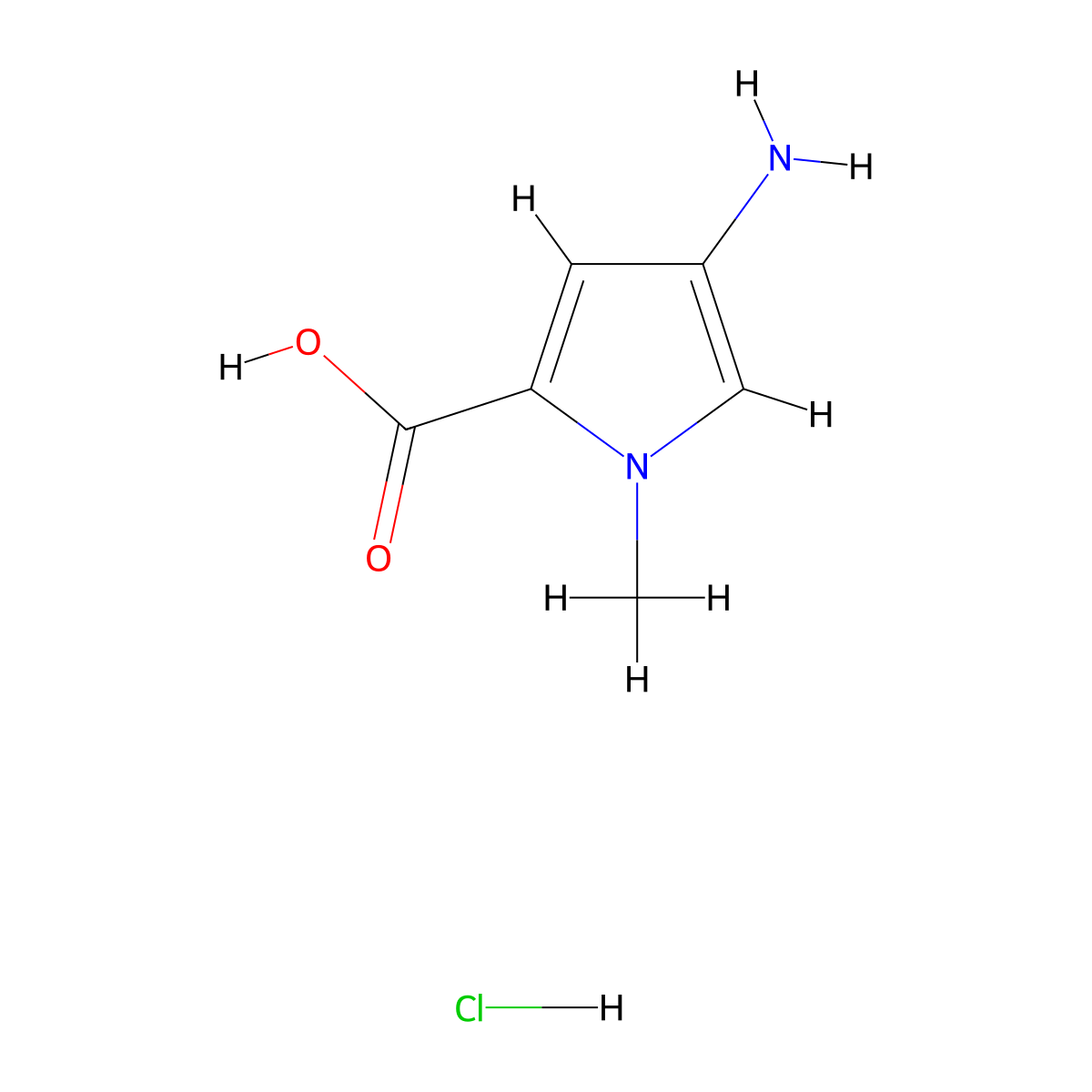 4-amino-1-methyl-1H-pyrrole-2-carboxylic acid hydrochloride molecular structure, CAS 198765-34-3