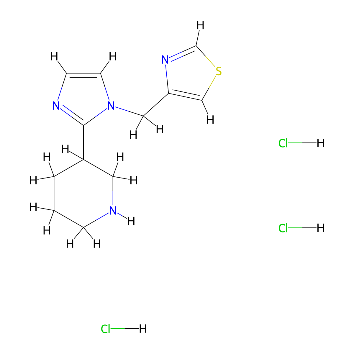 3-[1-(1,3-thiazol-4-ylmethyl)-1H-imidazol-2-yl]piperidine trihydrochloride molecular structure, CAS 1987680-80-7
