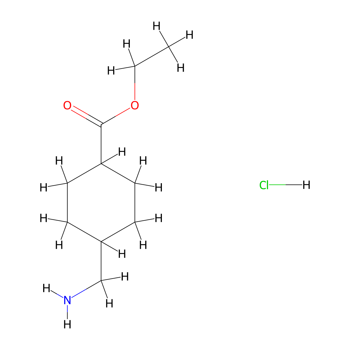 Rac-ethyl (1r,4r)-4-(aminomethyl)cyclohexane-1-carboxylate hydrochloride molecular structure, CAS 19878-18-3