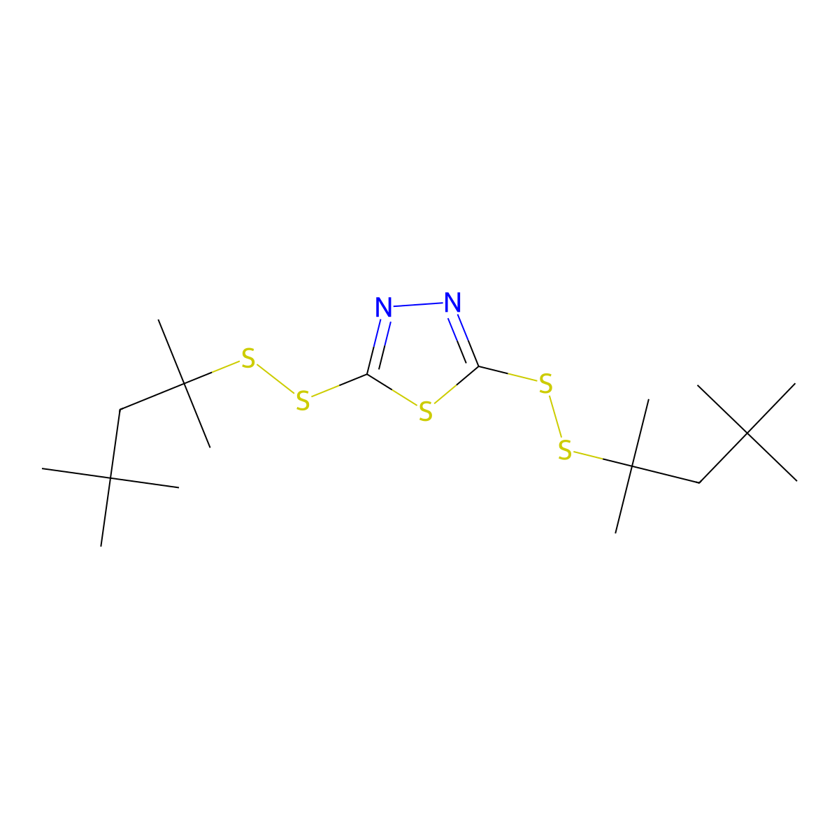 2,5-Bis((1,1,3,3-tetramethylbutyl)dithio)-1,3,4-thiadiazole molecular structure, CAS 19878-61-6