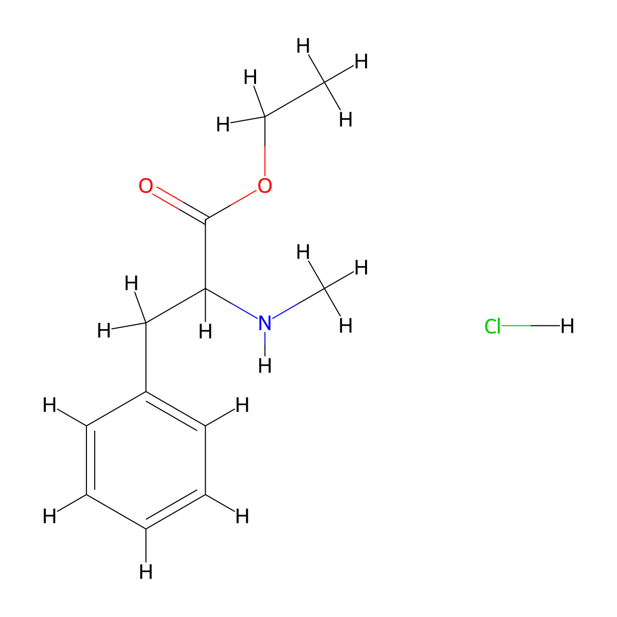 Ethyl 2-(methylamino)-3-phenylpropanoate hydrochloride molecular structure, CAS 19881-54-0