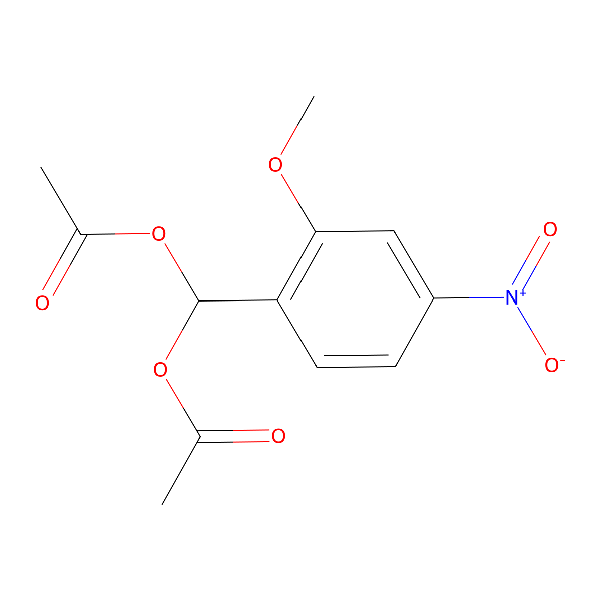 4-Nitro-2-methoxy-(a,a-bisacetoxy)toluene molecular structure, CAS 198821-77-1