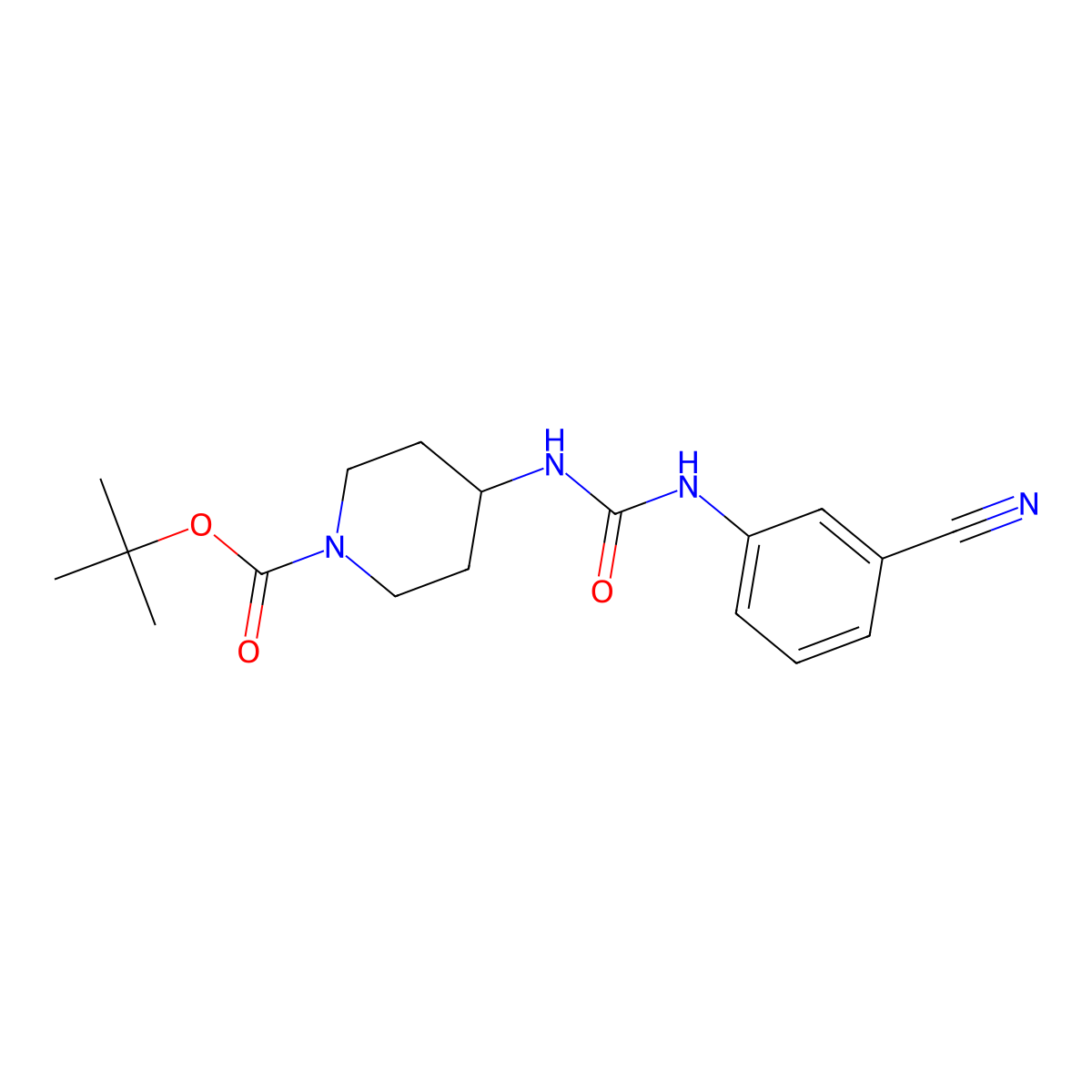 tert-Butyl 4-[3-(3-cyanophenyl)ureido]piperidine-1-carboxylate molecular structure, CAS 198823-38-0