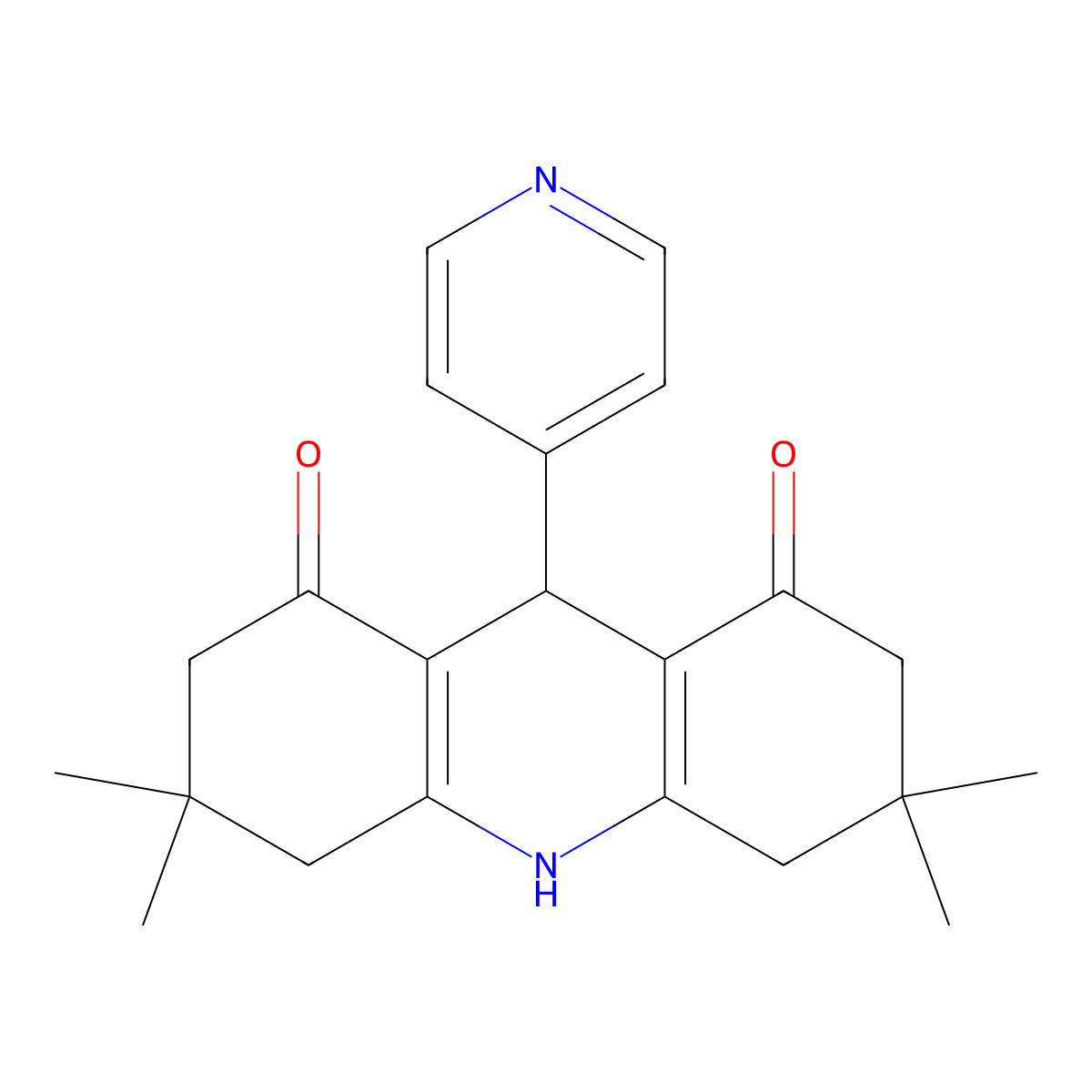 3,3,6,6-Tetramethyl-9-(4-pyridinyl)-3,4,6,7,9,10-hexahydro-1,8(2H,5H)-acridinedione molecular structure, CAS 198827-27-9