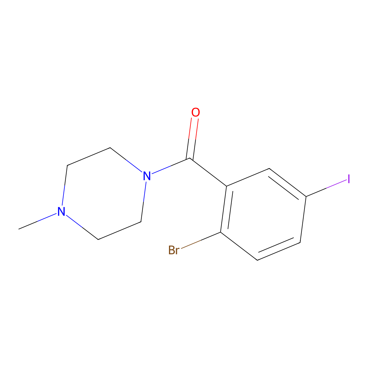 (2-Bromo-5-iodophenyl)(4-methylpiperazin-1-yl)methanone molecular structure, CAS 1989458-20-9