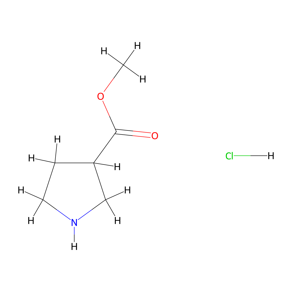 Methyl pyrrolidine-3-carboxylate hydrochloride molecular structure, CAS 198959-37-4