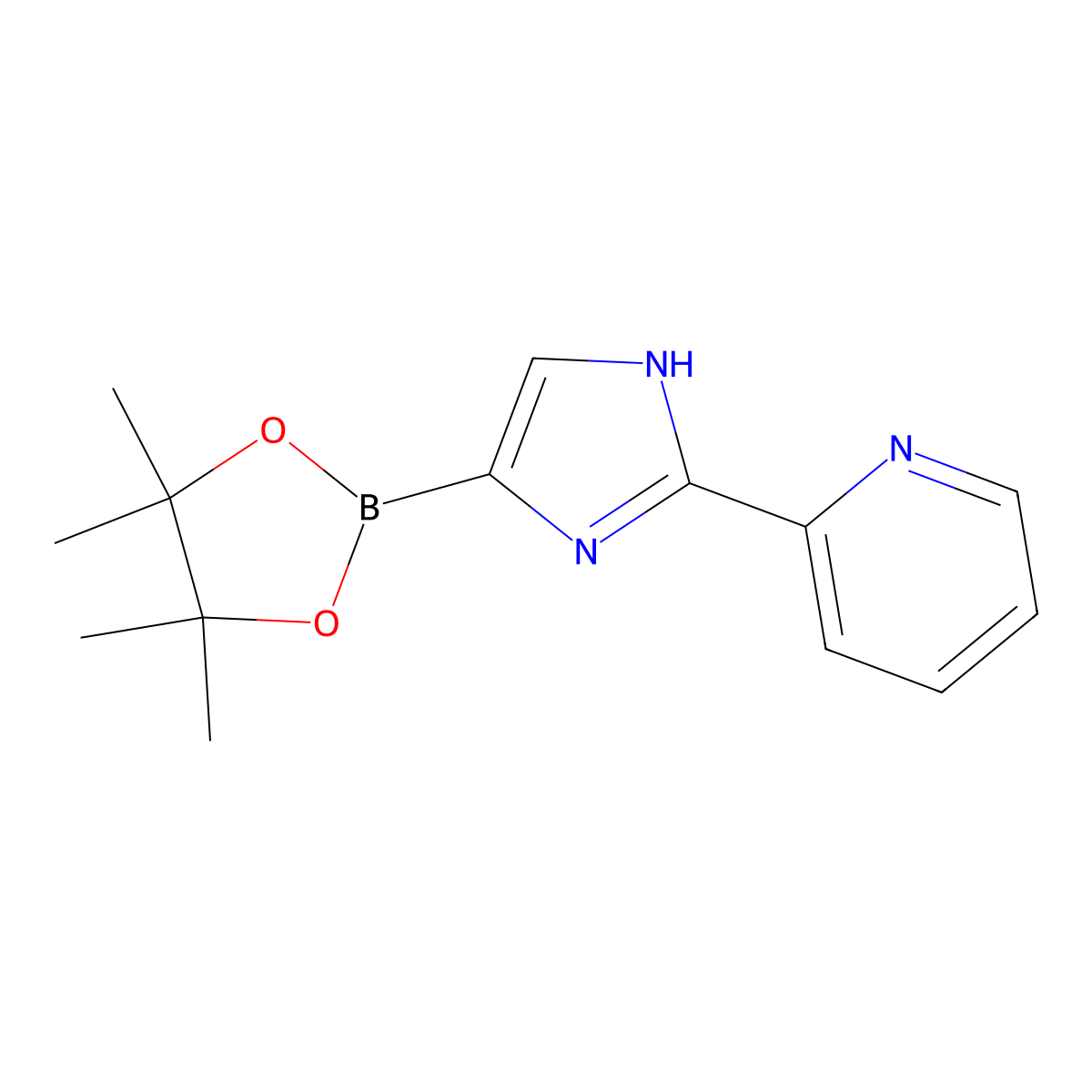 2-(4-(4,4,5,5-tetramethyl-1,3,2-dioxaborolan-2-yl)-1H-imidazol-2-yl)pyridine molecular structure, CAS 1989596-56-6