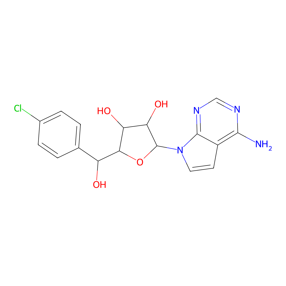 7-[(5R)-5-C-(4-Chlorophenyl)-beta-D-ribofuranosyl]-7H-pyrrolo[2,3-d]pyrimidin-4-amine molecular structure, CAS 1989620-03-2