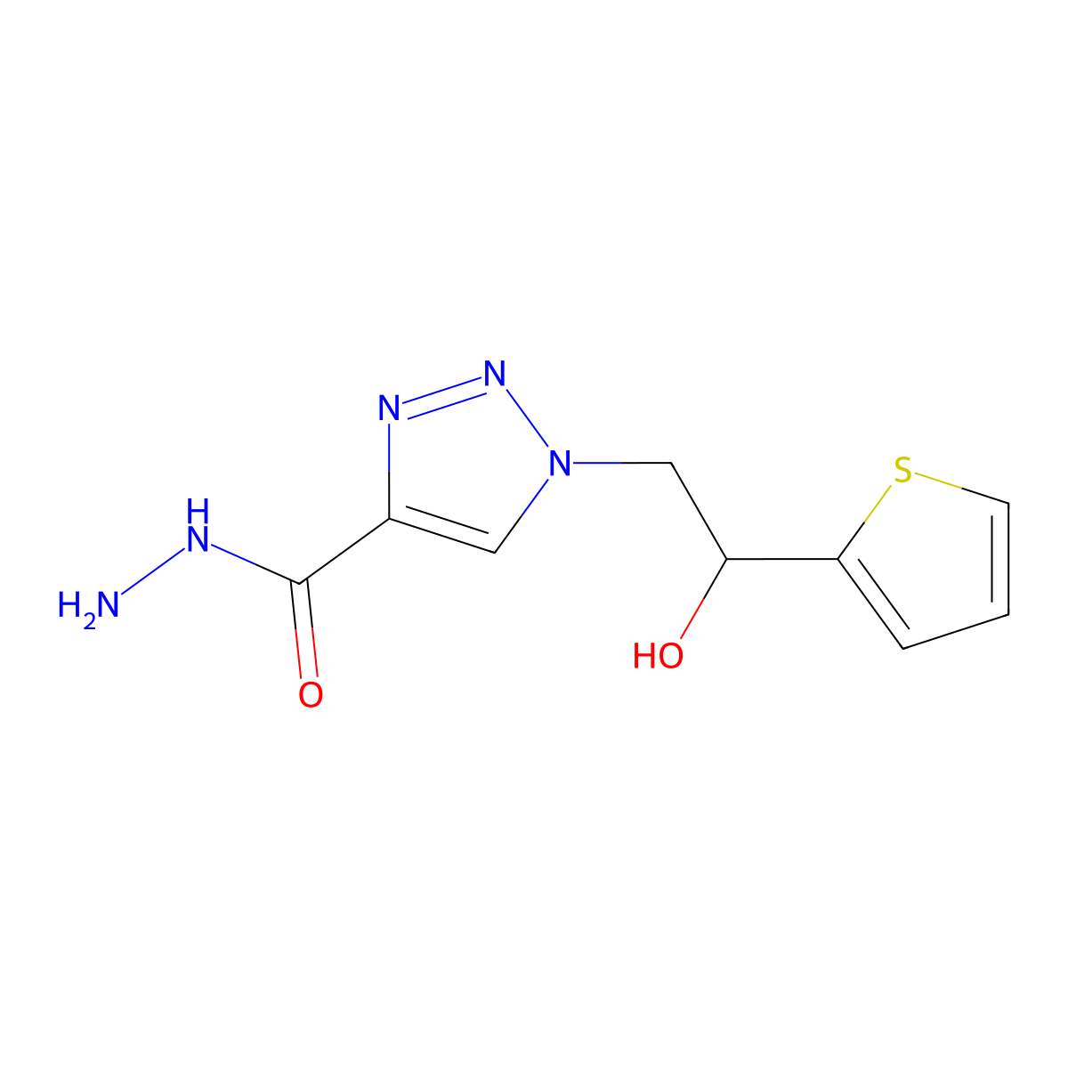 1-[2-hydroxy-2-(2-thienyl)ethyl]-1H-1,2,3-triazole-4-carbohydrazide molecular structure, CAS 1989628-90-1