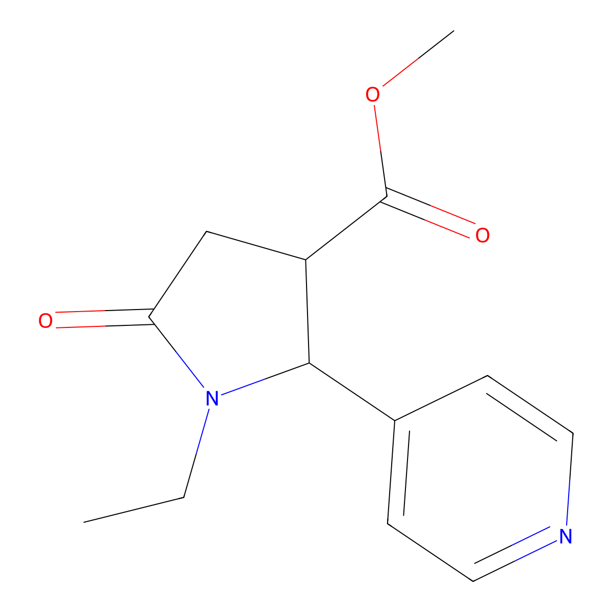 rac-methyl (2R,3R)-1-ethyl-5-oxo-2-(pyridin-4-yl)pyrrolidine-3-carboxylate, trans molecular structure, CAS 1989637-94-6