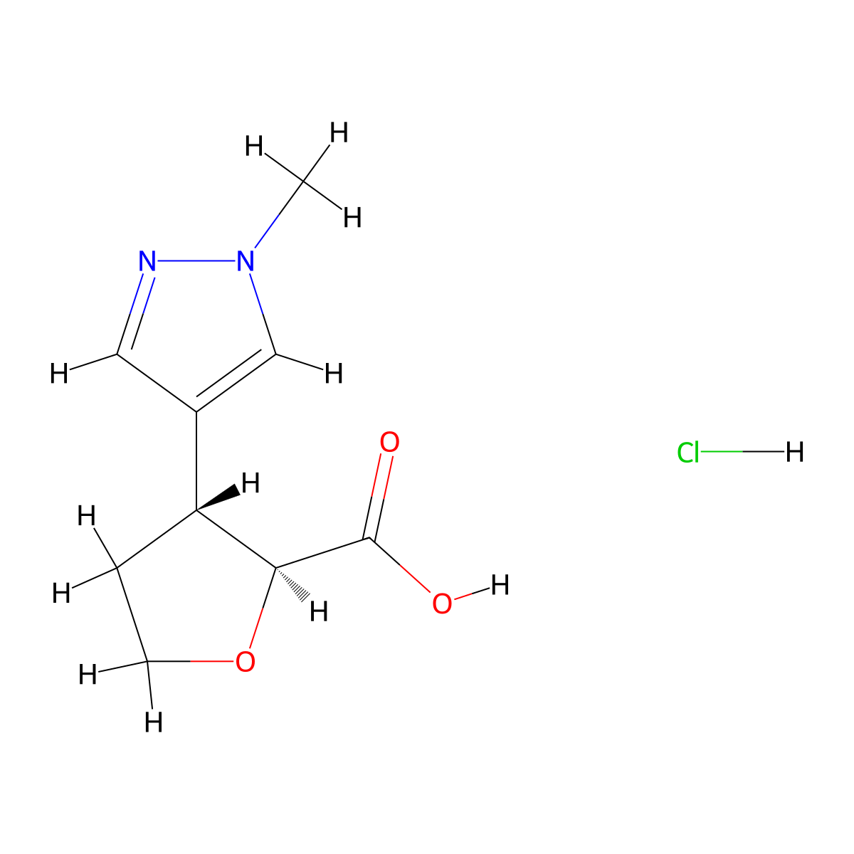 (2S,3R)-3-(1-methylpyrazol-4-yl)oxolane-2-carboxylic acid;hydrochloride molecular structure, CAS 1989637-96-8