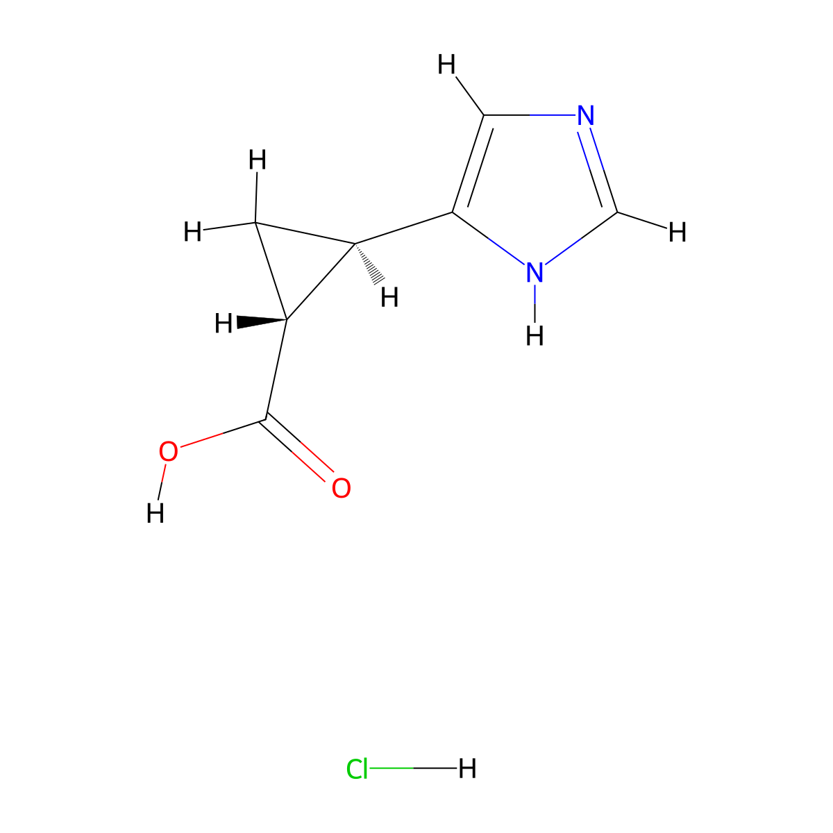 (1R,2R)-2-(1H-imidazol-4-yl)cyclopropane-1-carboxylic acid hydrochloride molecular structure, CAS 1989637-98-0
