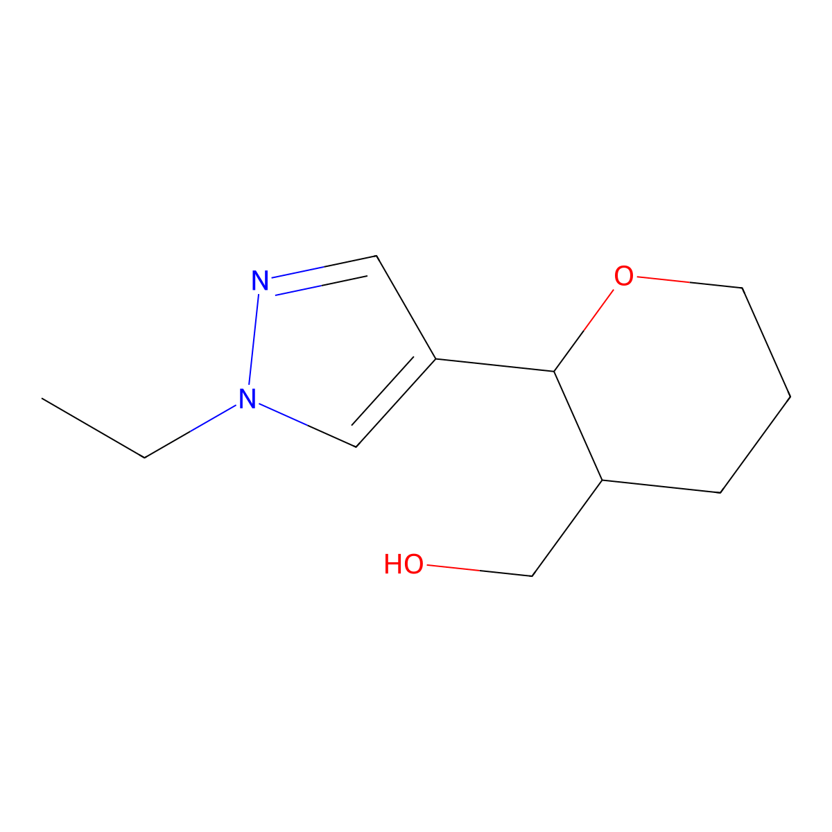 rac-[(2R,3S)-2-(1-ethyl-1H-pyrazol-4-yl)oxan-3-yl]methanol molecular structure, CAS 1989638-04-1