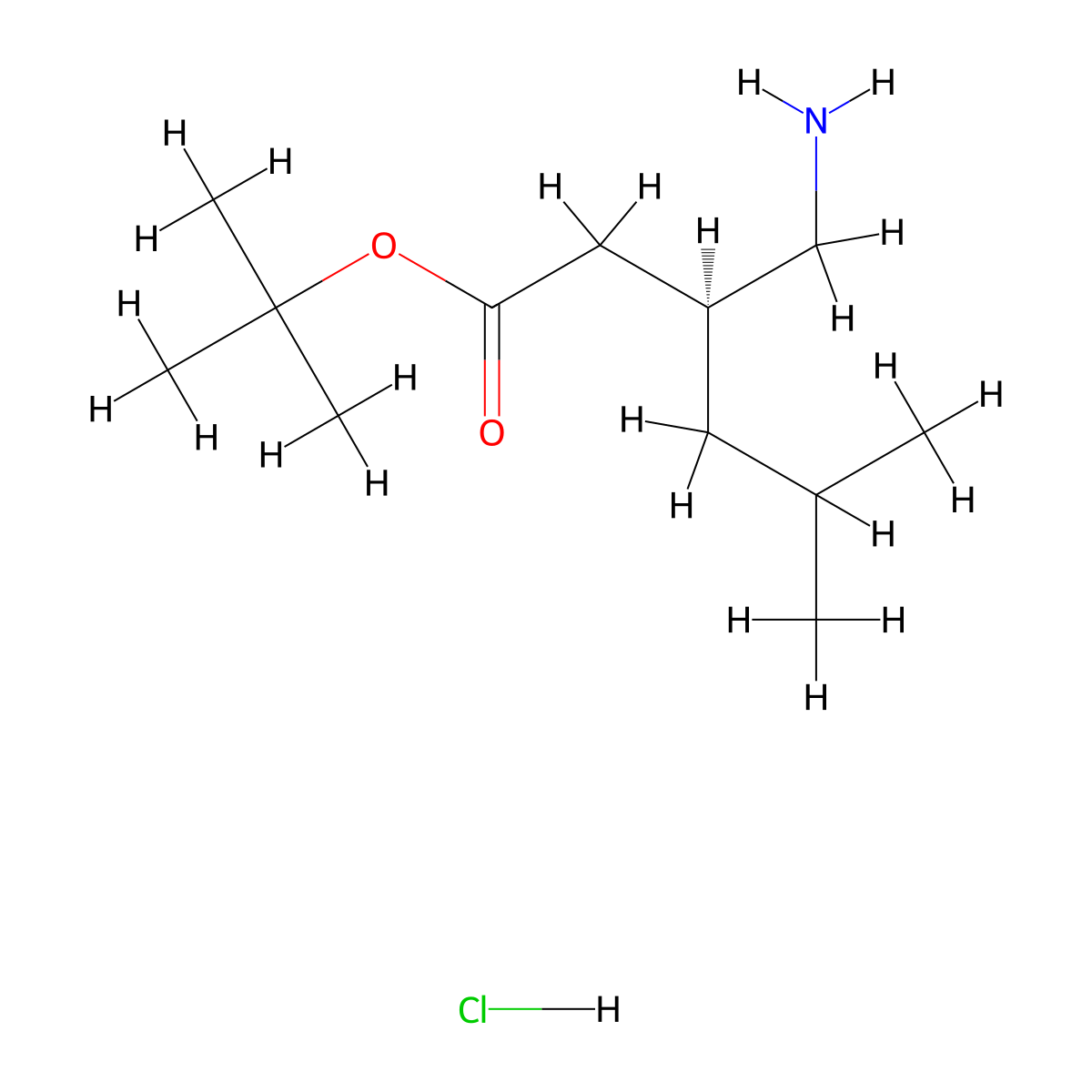 tert-butyl (3S)-3-(aminomethyl)-5-methylhexanoate hydrochloride molecular structure, CAS 1989638-08-5