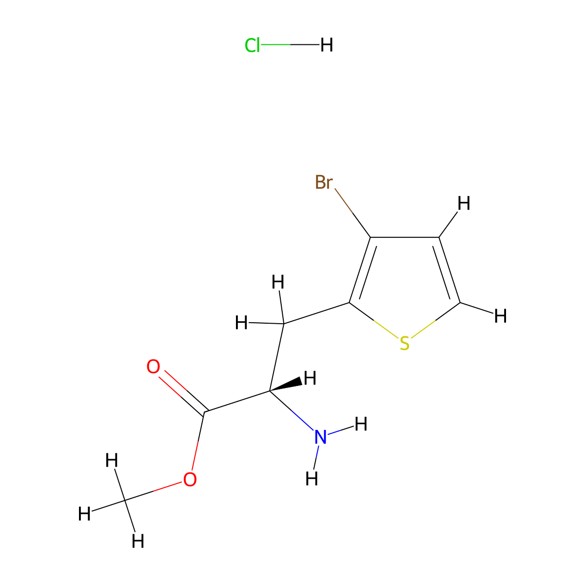 methyl (2S)-2-amino-3-(3-bromothiophen-2-yl)propanoate hydrochloride molecular structure, CAS 1989638-23-4
