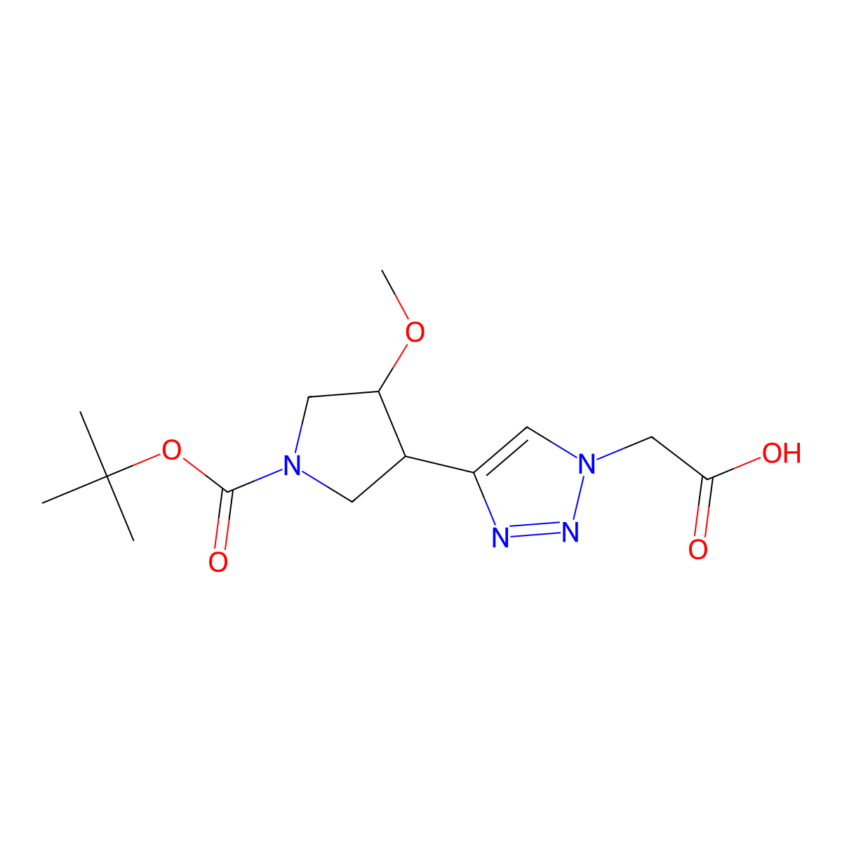2-{4-[(3S,4S)-1-[(tert-butoxy)carbonyl]-4-methoxypyrrolidin-3-yl]-1H-1,2,3-triazol-1-yl}acetic acid molecular structure, CAS 1989638-26-7