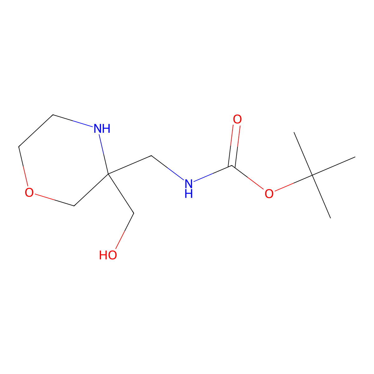tert-butyl N-{[3-(hydroxymethyl)morpholin-3-yl]methyl}carbamate molecular structure, CAS 1989659-21-3
