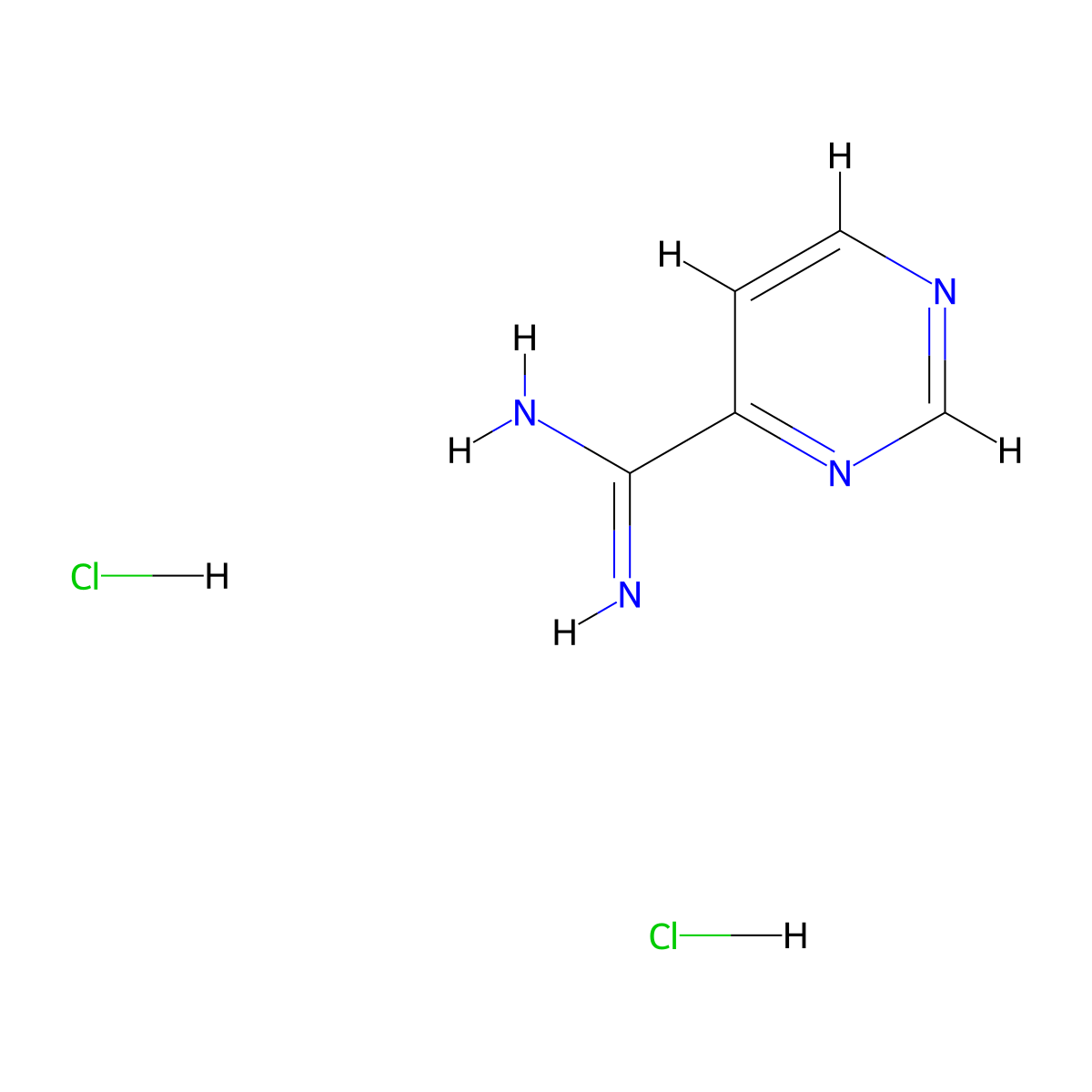 Pyrimidine-4-carboximidamide dihydrochloride molecular structure, CAS 1989659-39-3
