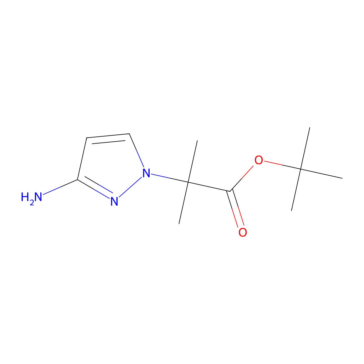 tert-butyl 2-(3-amino-1H-pyrazol-1-yl)-2-methylpropanoate molecular structure, CAS 1989659-43-9