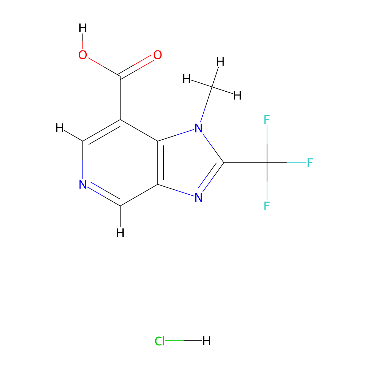 1-methyl-2-(trifluoromethyl)-1H-imidazo(4,5-c)pyridine-7-carboxylic acid hydrochloride molecular structure, CAS 1989659-53-1