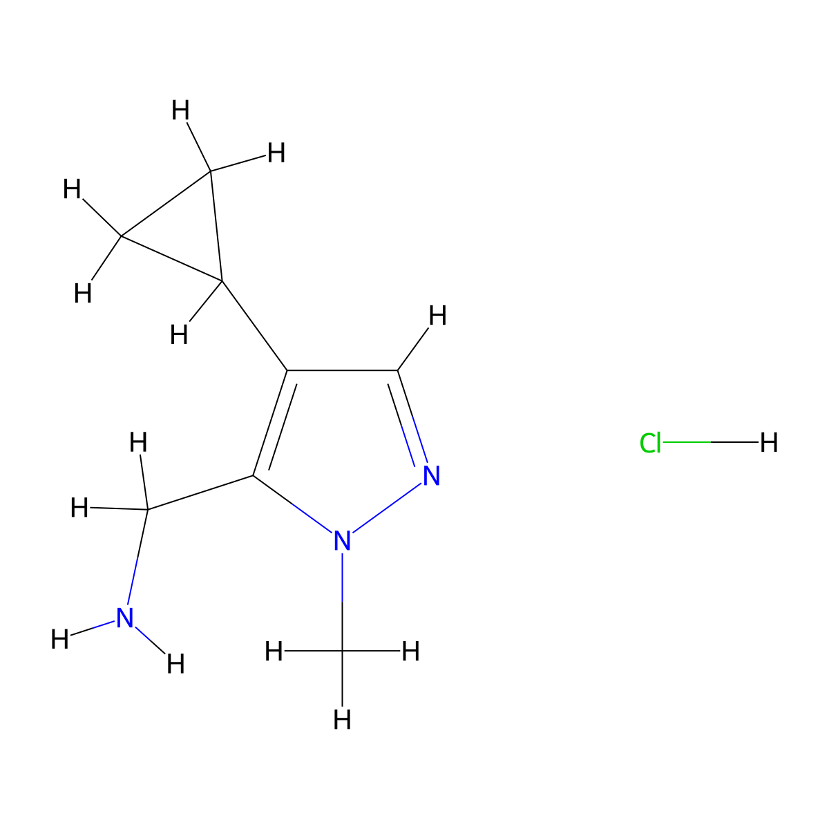 (4-cyclopropyl-1-methyl-1H-pyrazol-5-yl)methanamine hydrochloride molecular structure, CAS 1989659-54-2