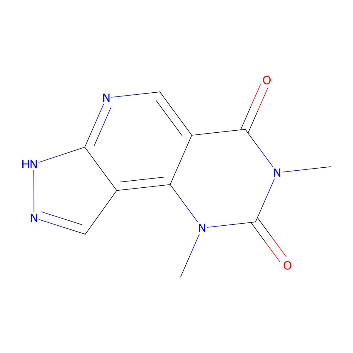 11,13-Dimethyl-4,5,7,11,13-pentaazatricyclo[7.4.0.0,2,6]trideca-1,3,6,8-tetraene-10,12-dione molecular structure, CAS 1989659-57-5