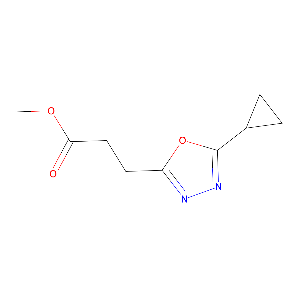 Methyl 3-(5-cyclopropyl-1,3,4-oxadiazol-2-yl)propanoate molecular structure, CAS 1989659-61-1