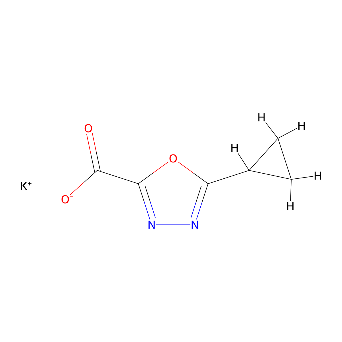 Potassium 5-cyclopropyl-1,3,4-oxadiazole-2-carboxylate molecular structure, CAS 1989671-27-3