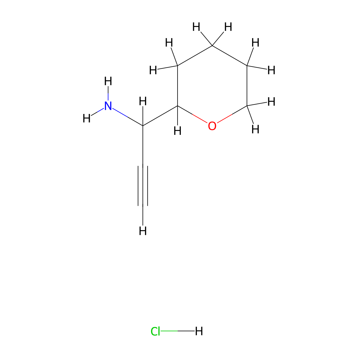 1-(Oxan-2-yl)prop-2-yn-1-amine hydrochloride molecular structure, CAS 1989671-66-0