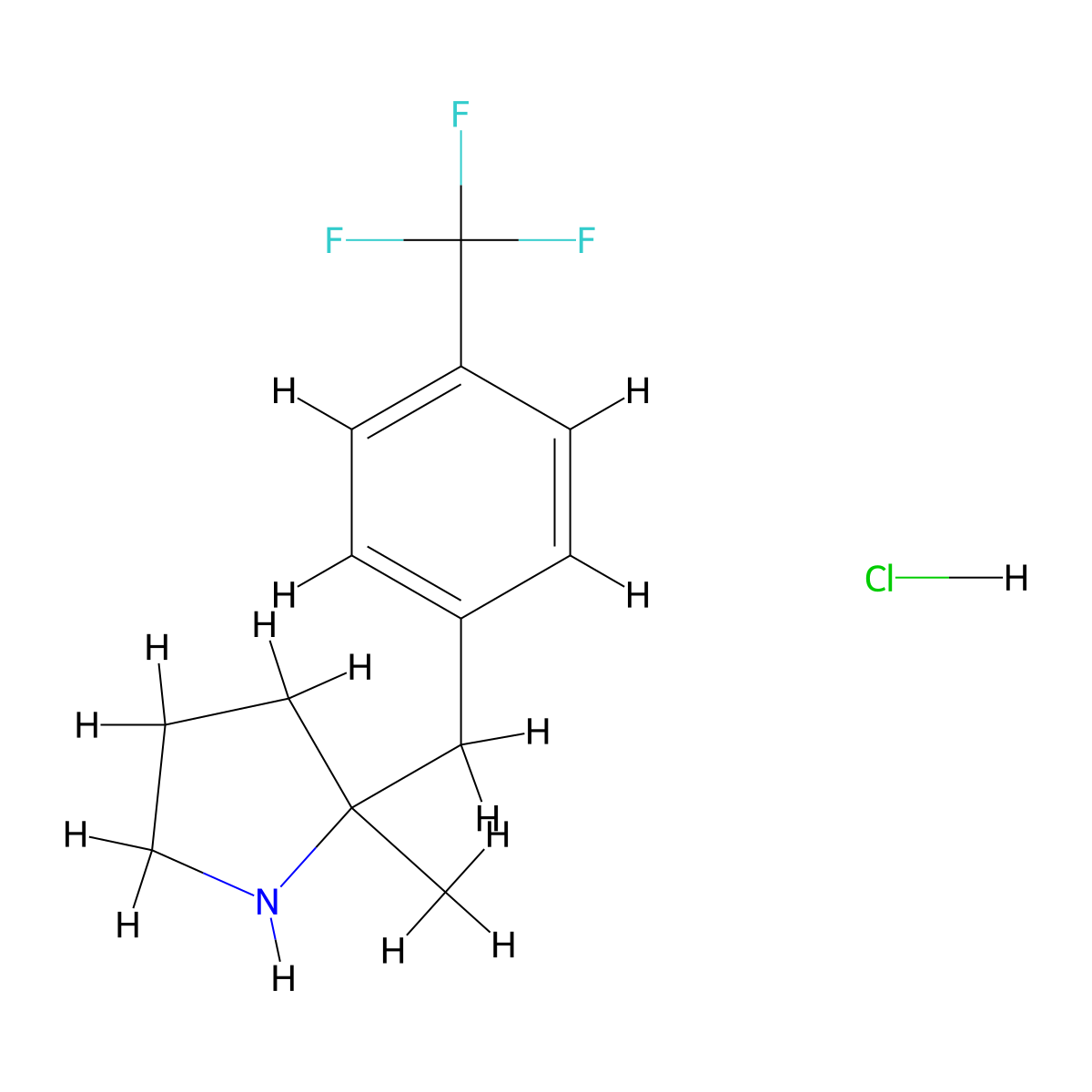 2-Methyl-2-{[4-(trifluoromethyl)phenyl]methyl}pyrrolidine hydrochloride molecular structure, CAS 1989671-69-3