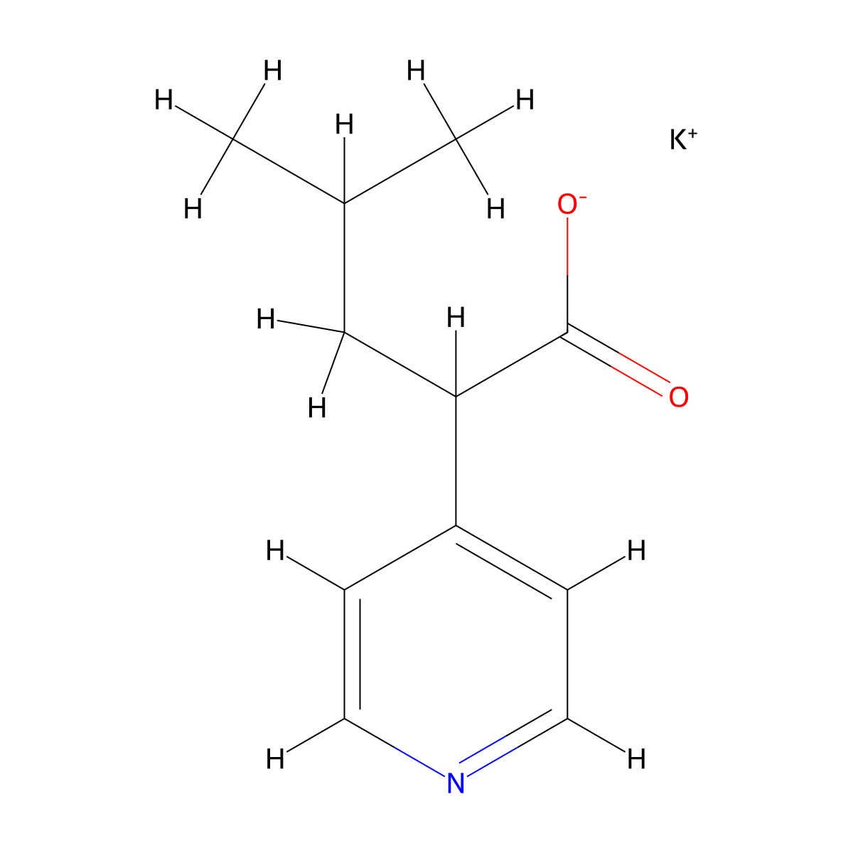 Potassium 4-methyl-2-(pyridin-4-yl)pentanoate molecular structure, CAS 1989671-85-3