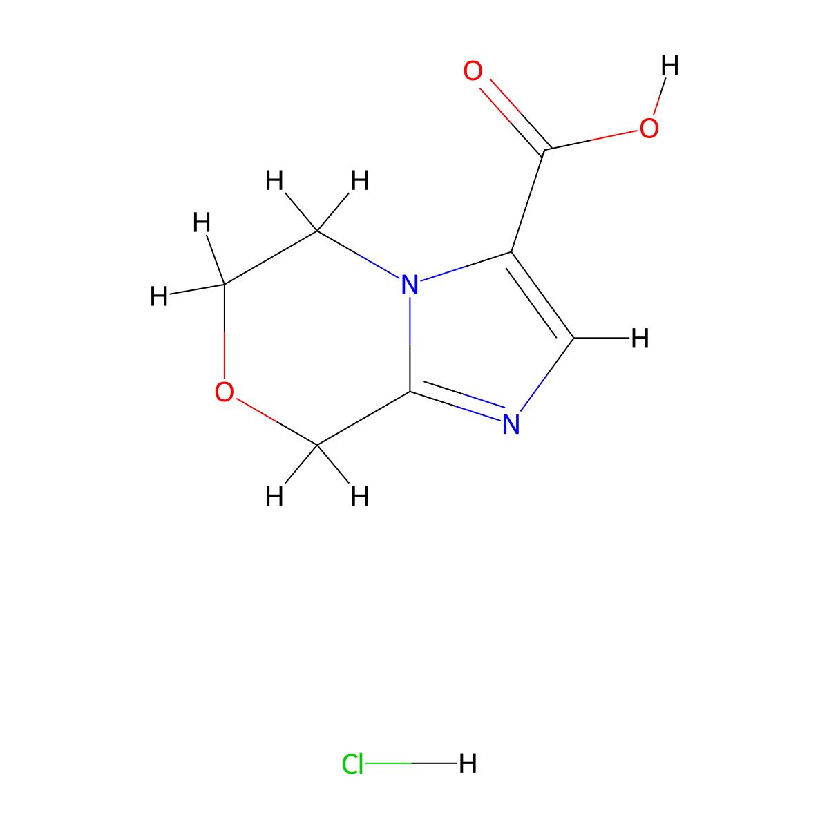 5H,6H,8H-imidazo(2,1-c)(1,4)oxazine-3-carboxylic acid hydrochloride molecular structure, CAS 1989671-91-1