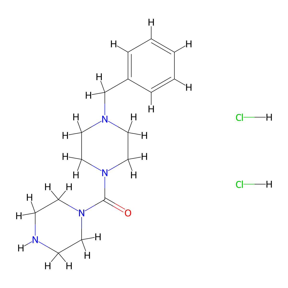 1-Benzyl-4-(piperazine-1-carbonyl)piperazine dihydrochloride molecular structure, CAS 1989672-19-6
