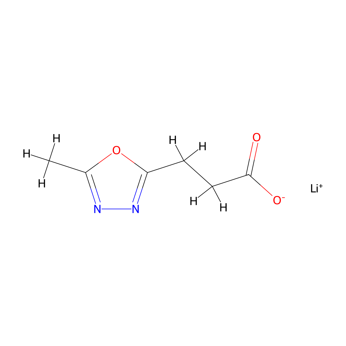 Lithium(1+) ion 3-(5-methyl-1,3,4-oxadiazol-2-yl)propanoate molecular structure, CAS 1989672-52-7