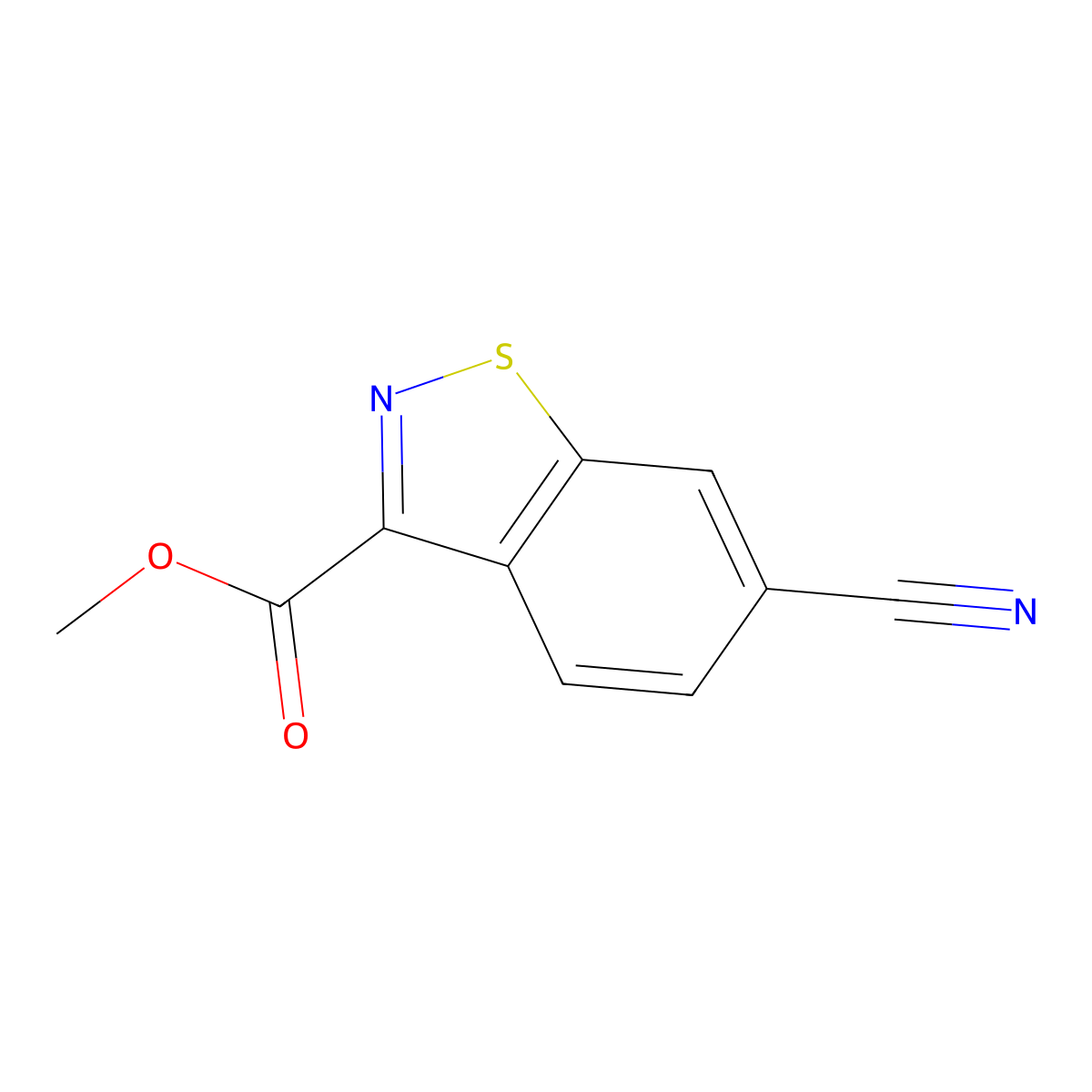 Methyl 6-cyano-1,2-benzothiazole-3-carboxylate molecular structure, CAS 1989672-61-8