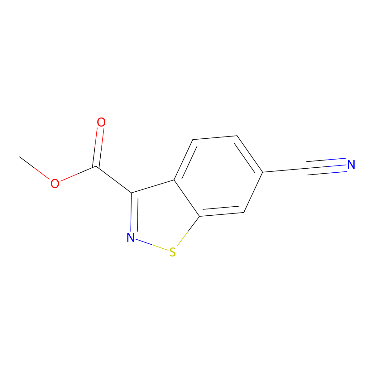 Methyl 6-cyano-1,2-benzothiazole-3-carboxylate molecular structure, CAS 1989672-61-8