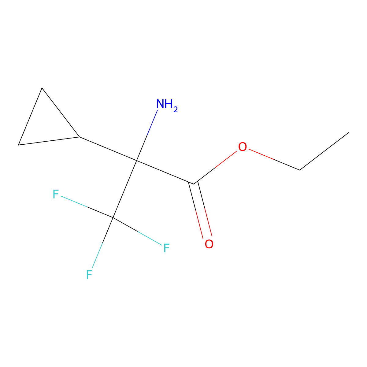 Ethyl 2-amino-2-cyclopropyl-3,3,3-trifluoropropanoate molecular structure, CAS 1989672-66-3