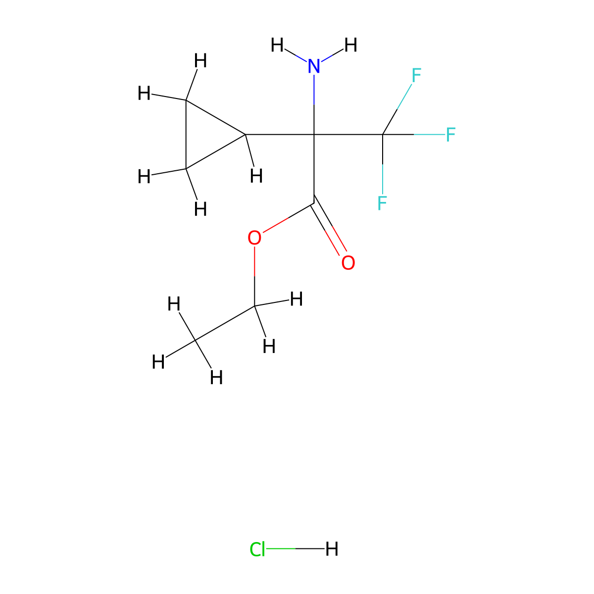Ethyl 2-amino-2-cyclopropyl-3,3,3-trifluoropropanoate hydrochloride molecular structure, CAS 1989672-67-4
