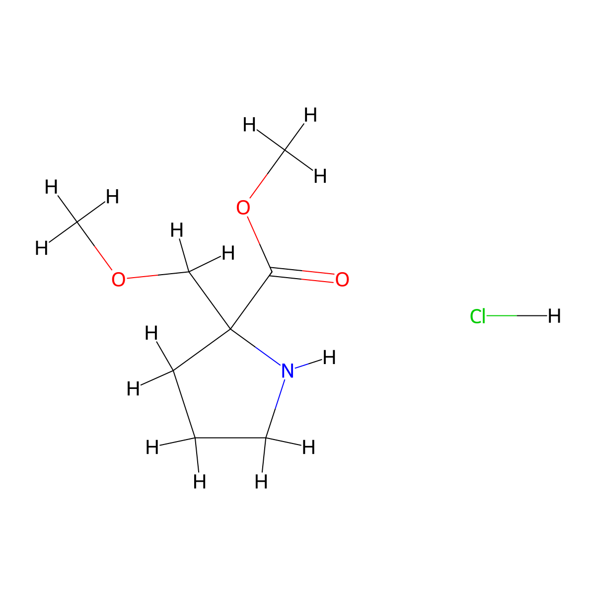 Methyl 2-(methoxymethyl)pyrrolidine-2-carboxylate hydrochloride molecular structure, CAS 1989672-70-9