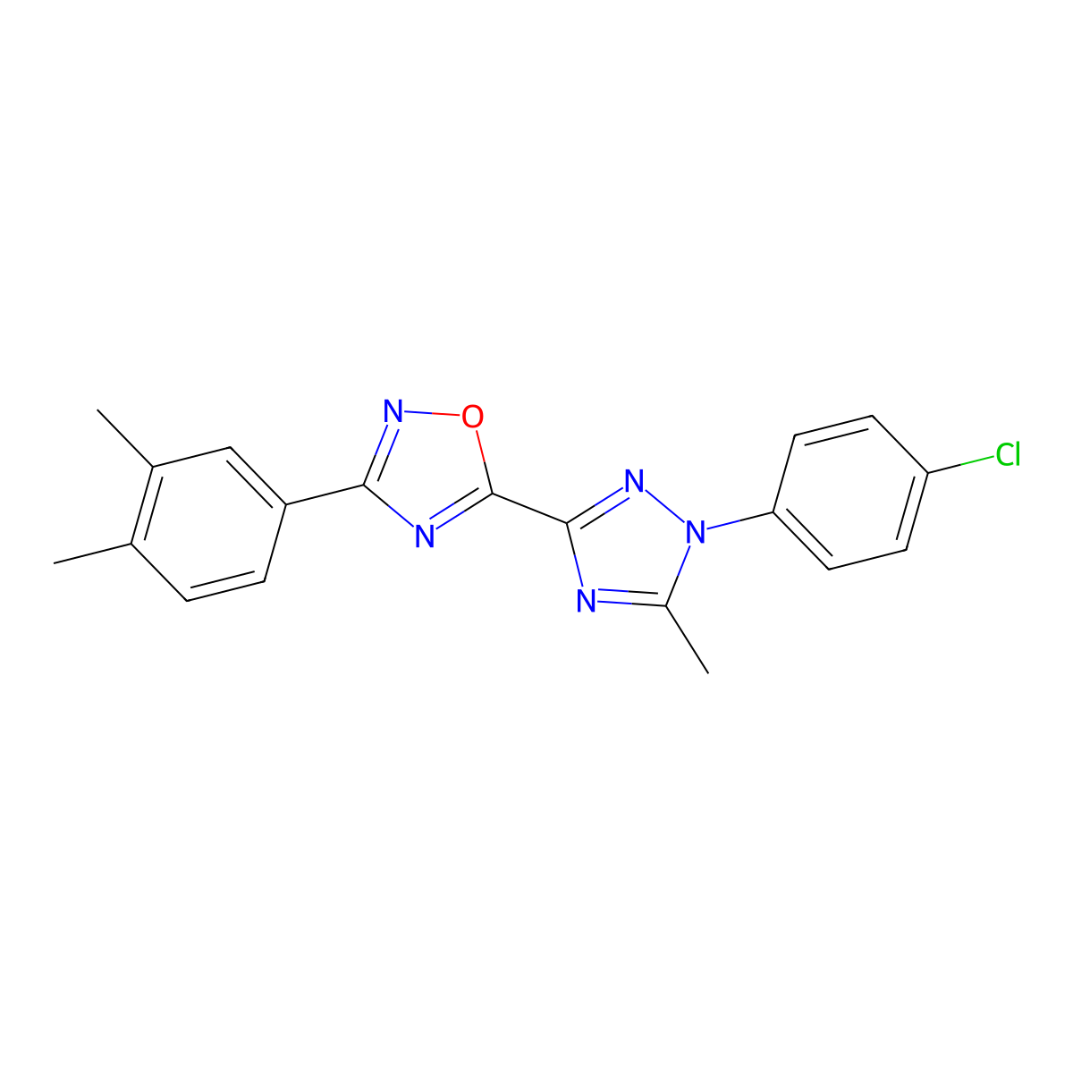 5-[1-(4-chlorophenyl)-5-methyl-1H-1,2,4-triazol-3-yl]-3-(3,4-dimethylphenyl)-1,2,4-oxadiazole molecular structure, CAS 1989756-89-9
